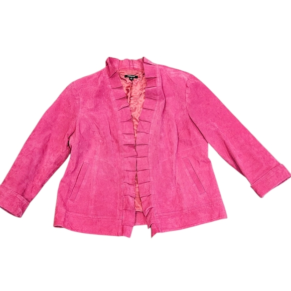 metrostyle Jackets & Blazers - Metrostyle Women Size 16 Barbiecore Pink Leather Ruffle Office Blazer Jacket